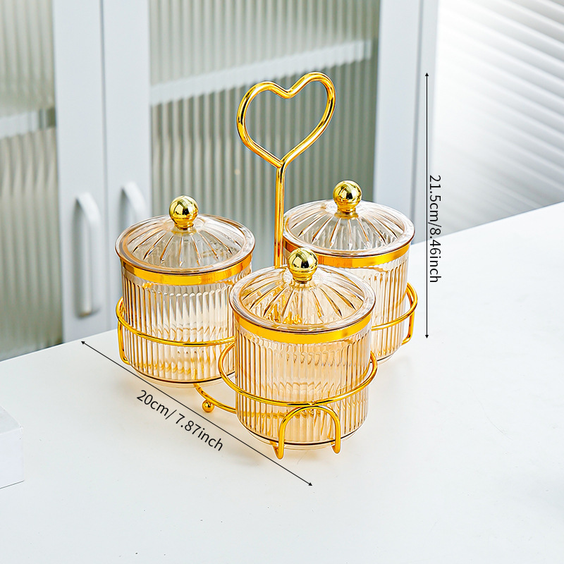 Amber-colored 3-can diamond-capped heart-shaped holder