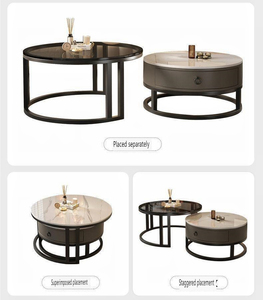 Round <strong>Nesting</strong> Coffee <strong>Table</strong> Set with Drawer Cocktail <strong>Table</strong> with Metal Frame <strong>End</strong> <strong>Table</strong> for Living Room Bedroom Balcony Small Space - Product Image 6