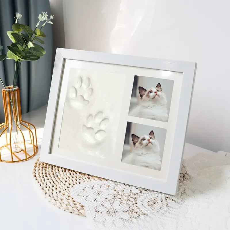 Wholesale Memory Pet Handprint Kit Picture Frame Set Add 2 Pictures Souvenir Customized Logo Photo Frame NO Printing