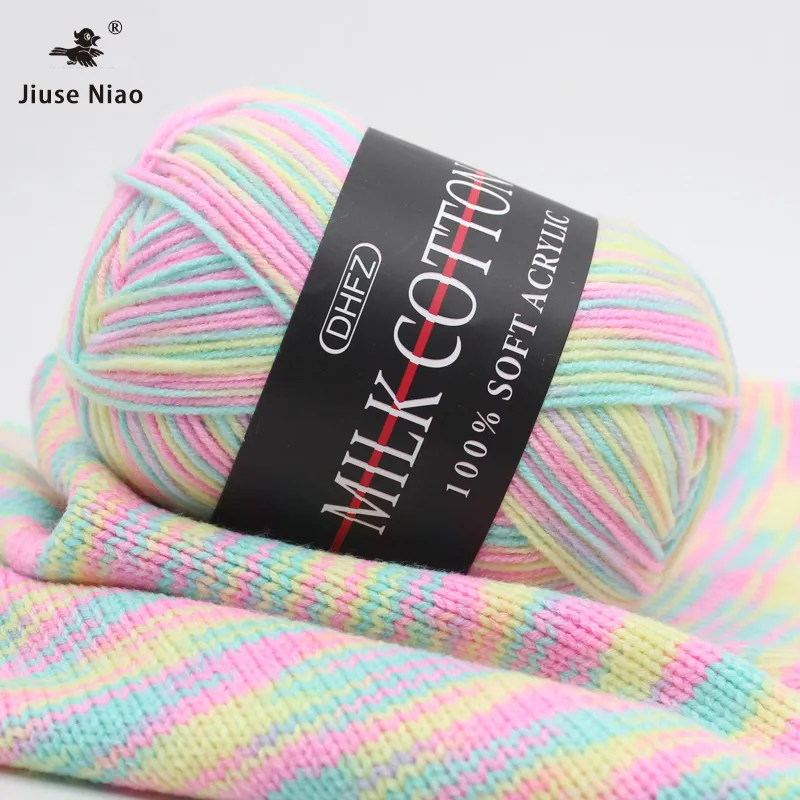 Best selling wholesale 100% acrylic wool 3ply hand knitting fancy space dyed crochet 50g 5ply milk cotton yarn