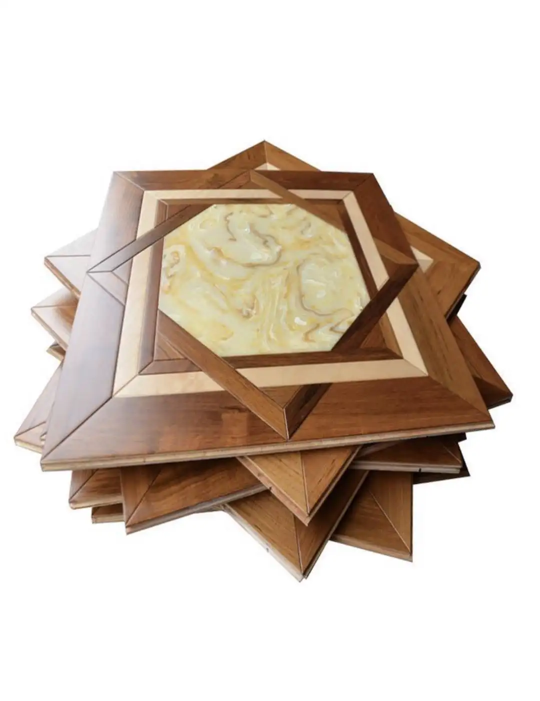 Suelo de madera de ingeniería natural personalizado, con incrustaciones de mármol de ónix blanco, patrón de suelo de parquet de madera de roble