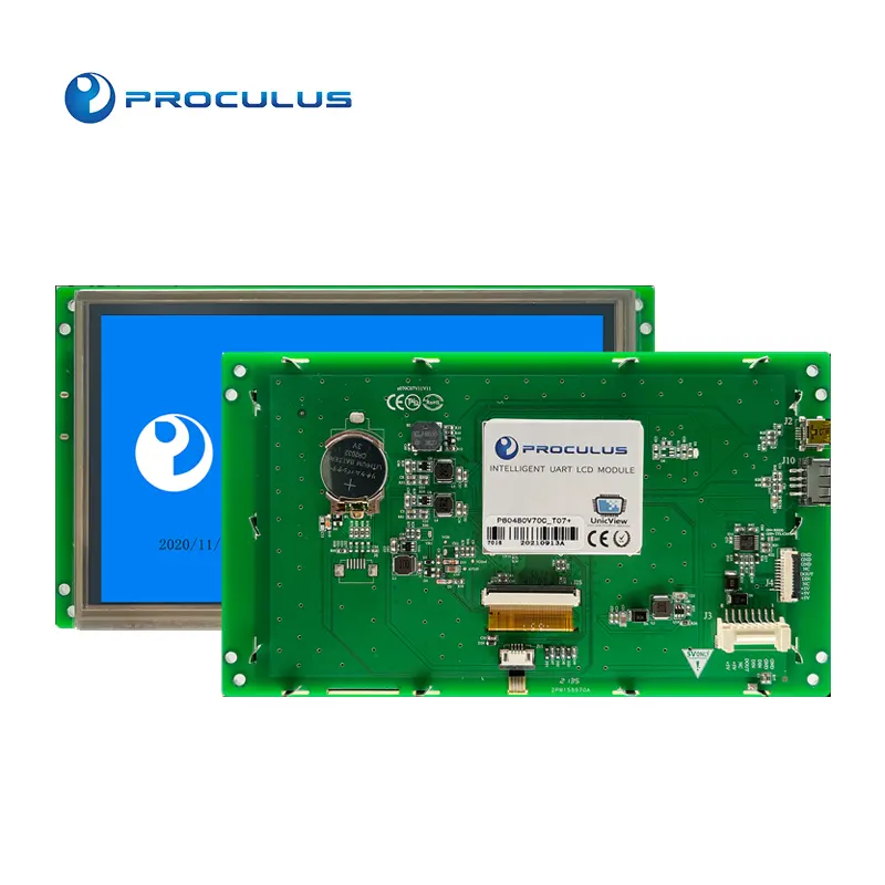 תעשייתי תצוגת LCM UART סידורי ממשק מערכת LCD מודול Proculus 7 אינץ LED TFT 400 ניט 20.000 שעות 65K (65536) צבעים