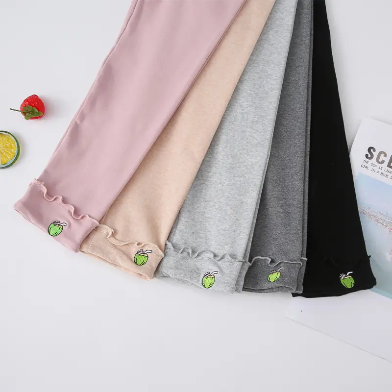 Pantimedias de algodón de primavera personalizadas para niñas, pantimedias cálidas para niñas, pantalones inferiores con patrón de frutas de Color puro