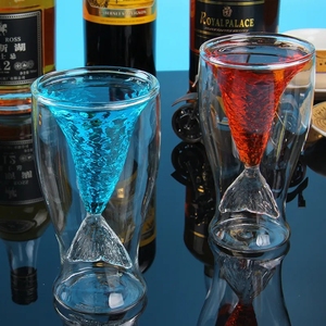 Sıcak satış çift duvar cam Mermaid kokteyl bardakları  renkli balık kuyruğu Bar için kokteyl viski karıştırma şarap Shot bira kupası
