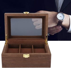 3 izgara izle ekran ahşap kutu siyah ceviz saat saklama kutusu şeffaf kapak İzle takı tutucu ile kilit - Product Image 3