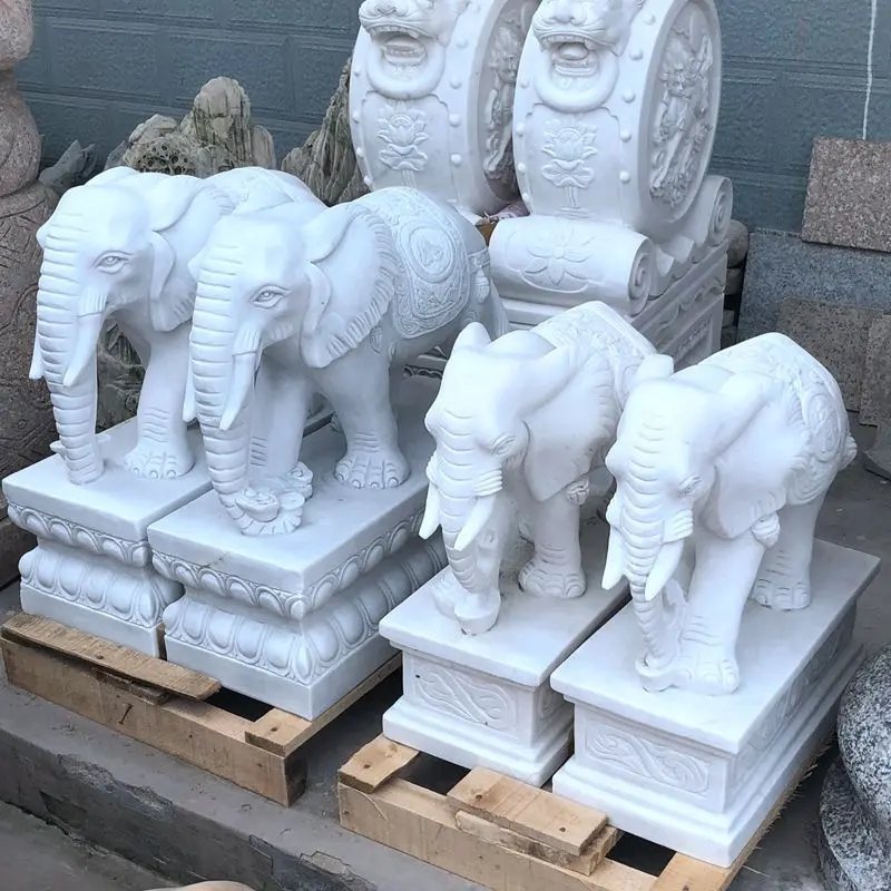 small white marble elephant statue