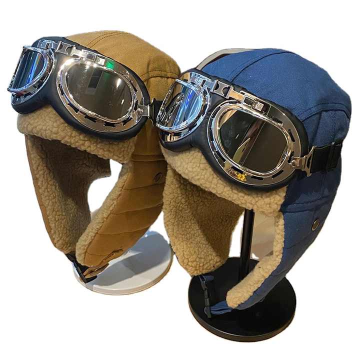 Vintage Aviator Hats and Goggles Costume Accessories Fur Ear Flaps Trooper Trapper Pilot Cap for Men Women