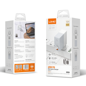 LDNIO 65W Mobile <strong>Charger</strong> A2620C P <strong>D</strong> (USB-C) <strong>Fast</strong> <strong>Charger</strong> + QC3.0 <strong>Fast</strong> <strong>Charger</strong> US/EU/UK Plug - Product Image 1