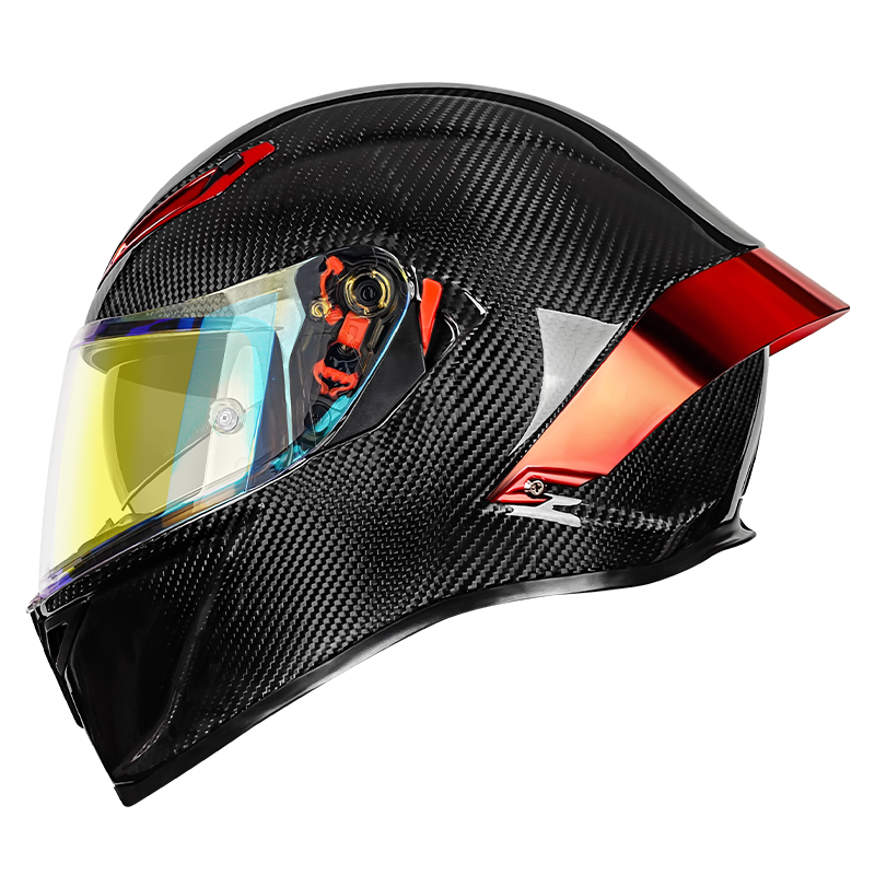 Bright Black Red Carbon Fiber shiny blue visor