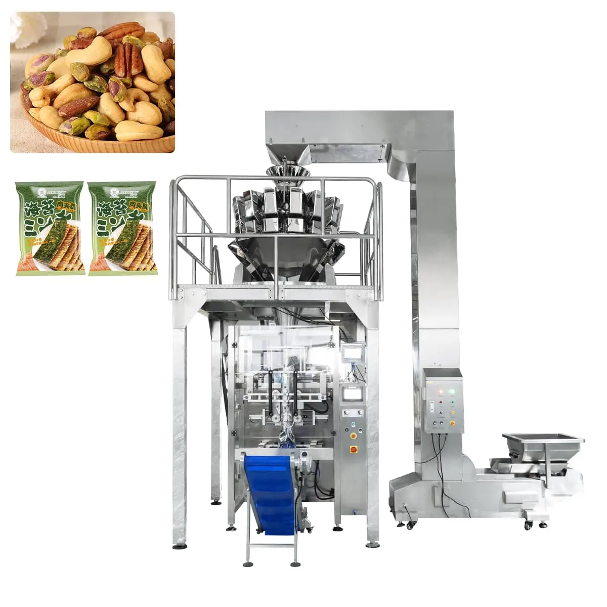 Empaquetadora automática de nueces mixtas tostadas Premium de alta eficiencia, pesadora lineal múltiple, máquina de embalaje formadora de bolsas de semillas de lino de Chia