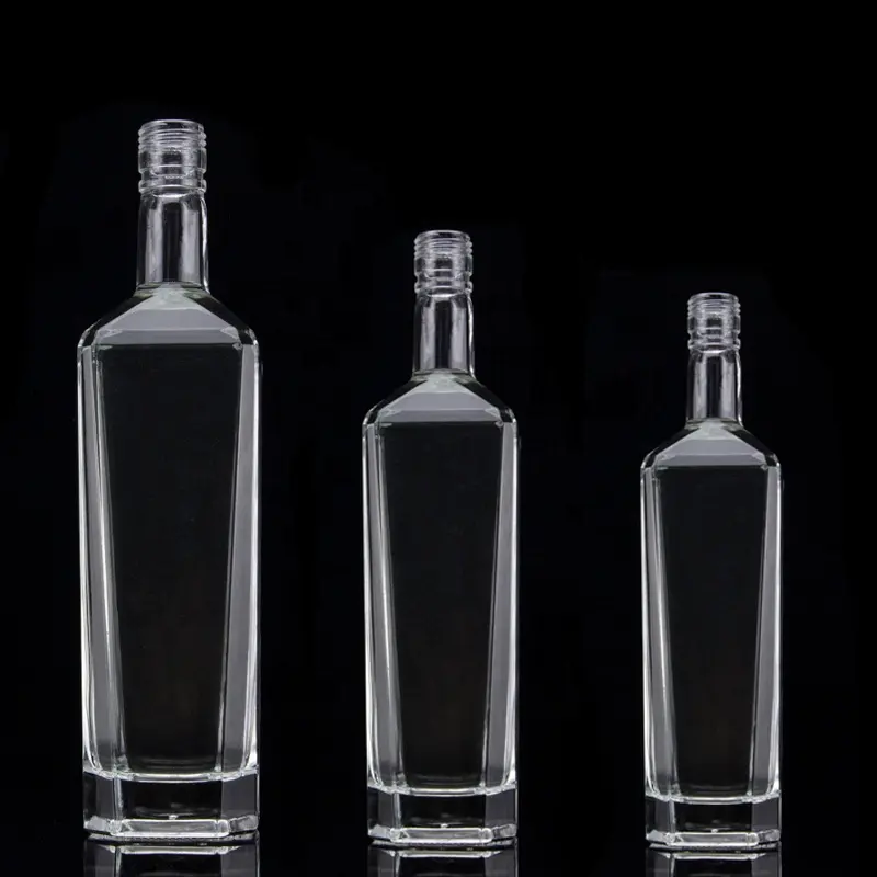 Factory Manufacturer Square 700ml Whisky Glass Bottle Thick Bottom 750ml 500ml Tequila Glass Bottles