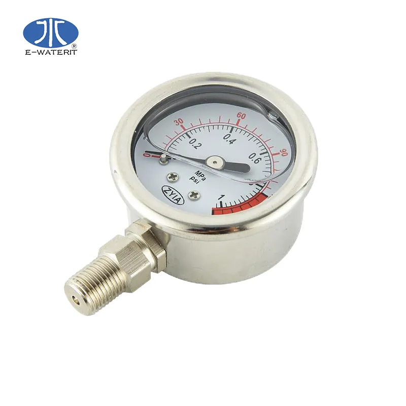 Medidor de presión de gas de aceite portátil líquido popular con conexión inferior 1/4 "NPT para tratamiento de agua