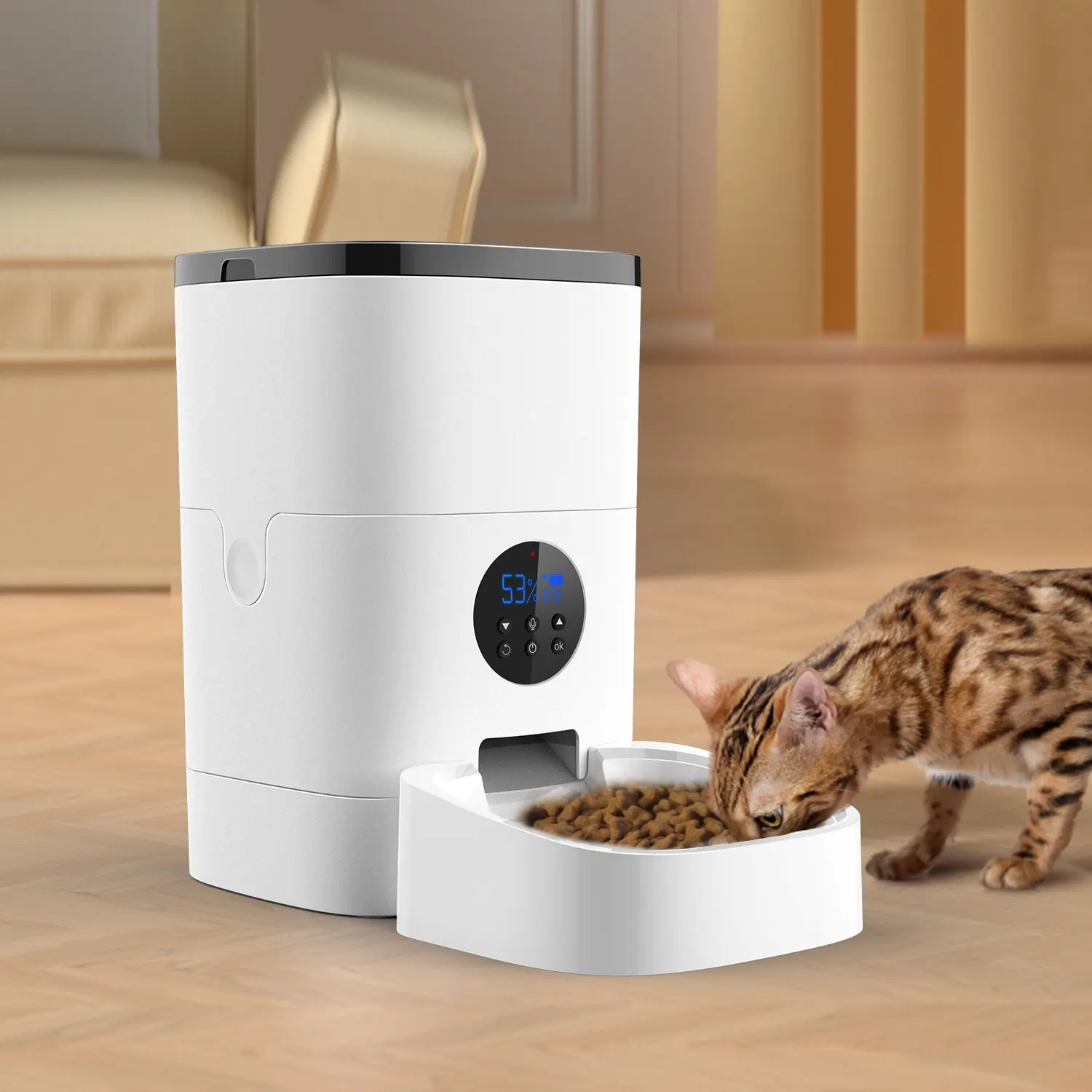 Alimentador inteligente para mascotas, Alimentador automático con botón de plástico abs, 6l