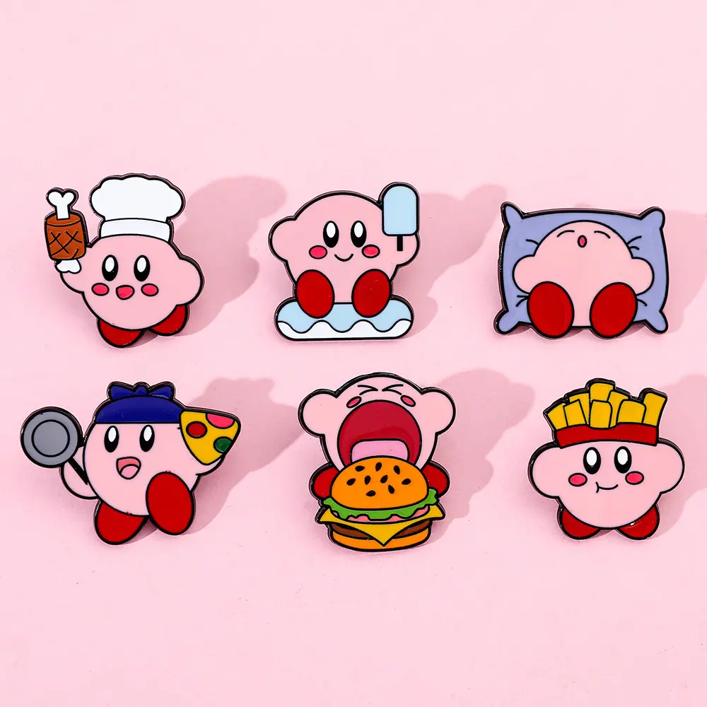 Spille smaltate adorabili cartoni animati Hamburger patatine fritte Kirby Design spilla regalo promozionale donna