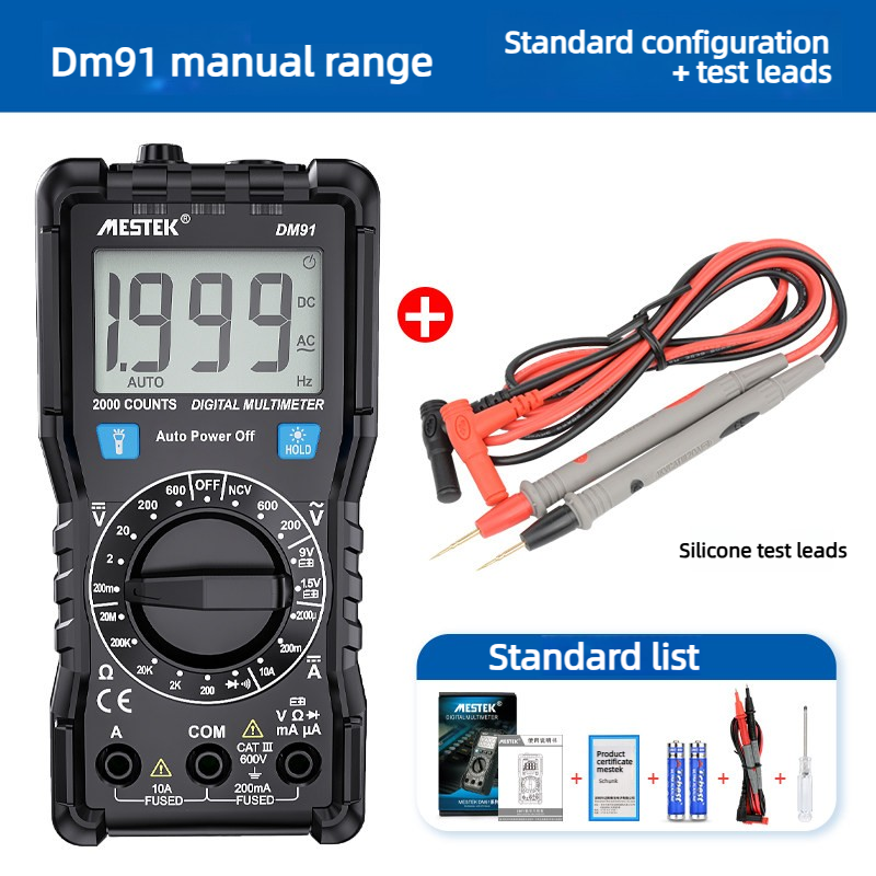 DM91 viene de serie con cables de prueba de silicona de 20 A