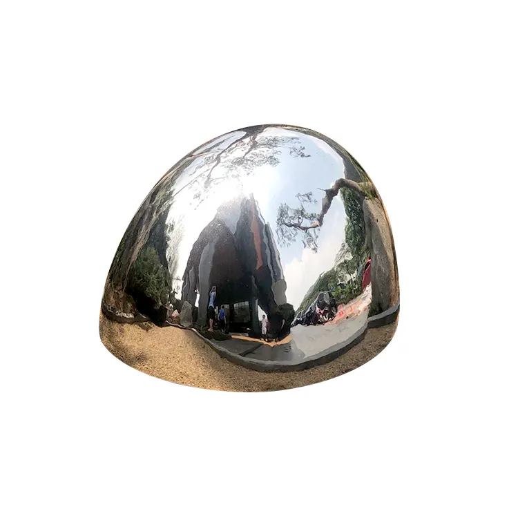Espejo Oval de acero inoxidable media esfera escultura para decoración de jardín