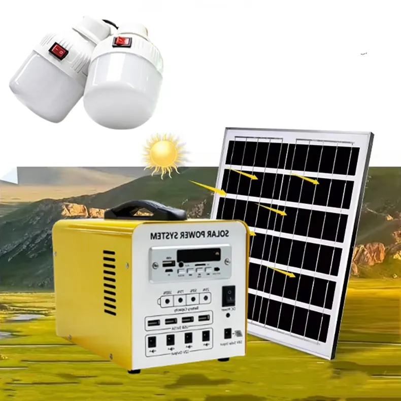 Système d'éclairage solaire domestique portable 300W avec ampoules Chargeur de téléphone rechargeable Centrale électrique avec panneau solaire pour extérieur intérieur