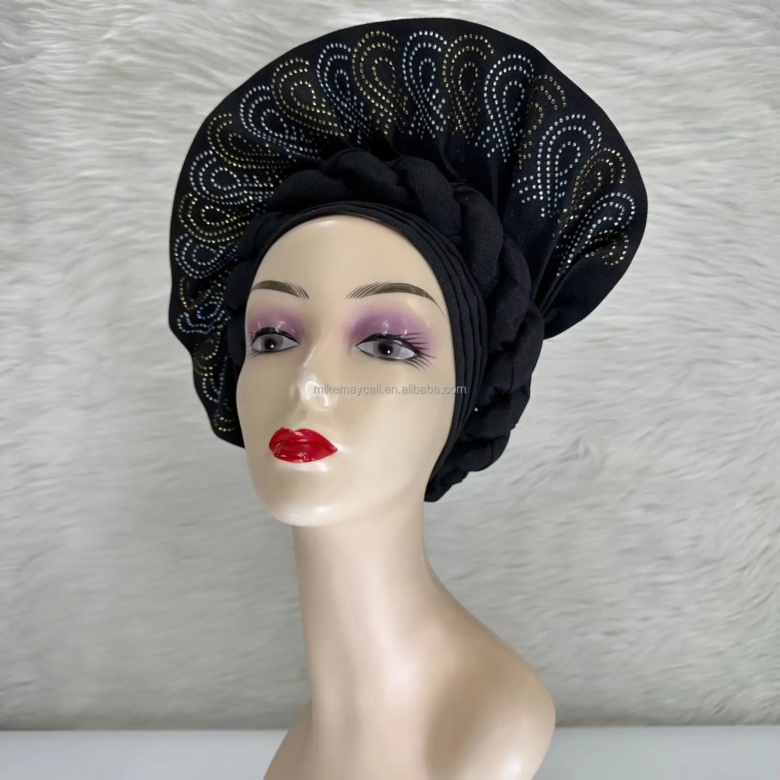 Nigerian Gele Aso Oke Plain Farbe Aso Oke Headtie Hot Selling afrikanischen Auto Gele Headtie mit Steinen Perlen