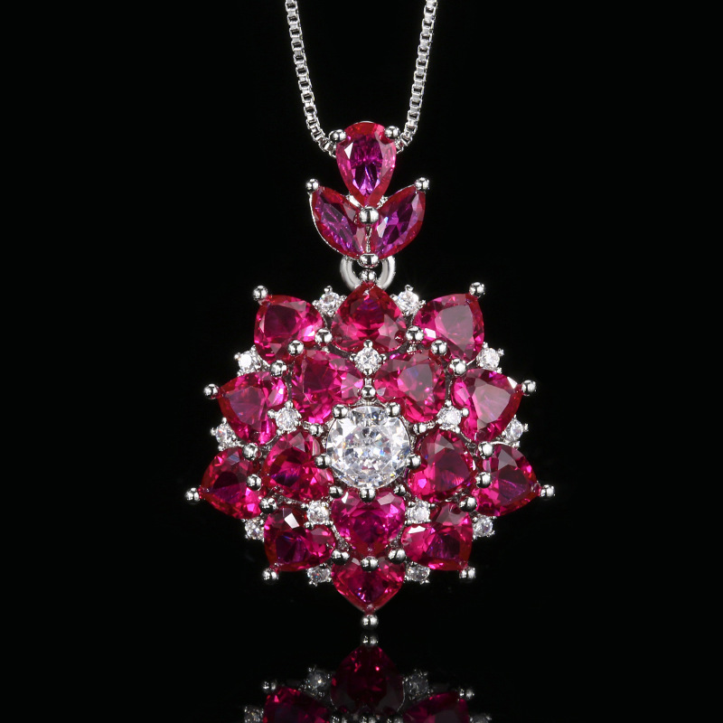 Red corundum pendant with chain