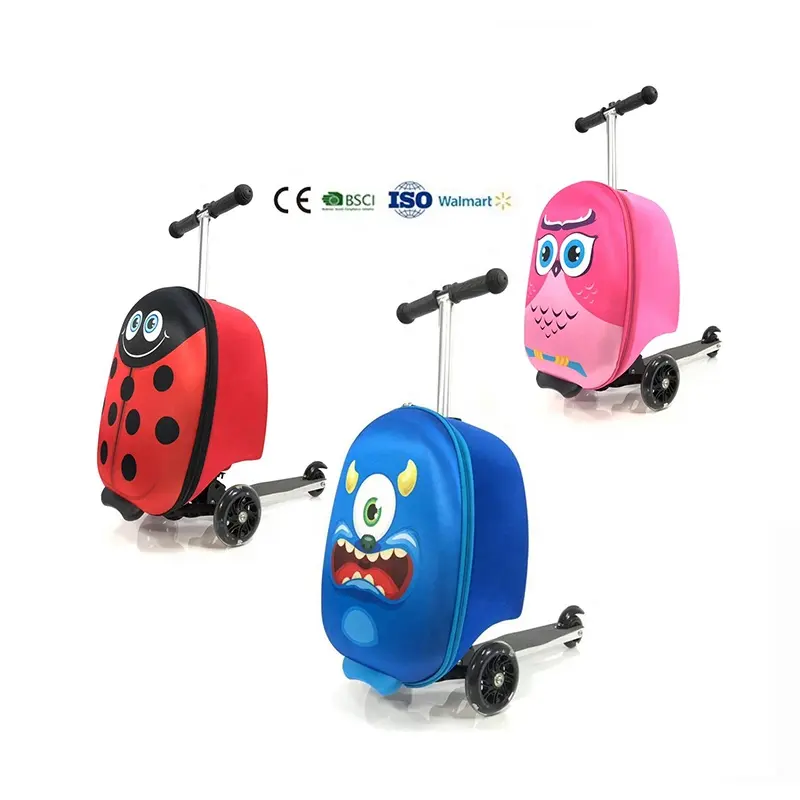 Mala de mão para scooter infantil, bolsa de mão para bagagem de viagem com luzes LED para crianças, desenho animado