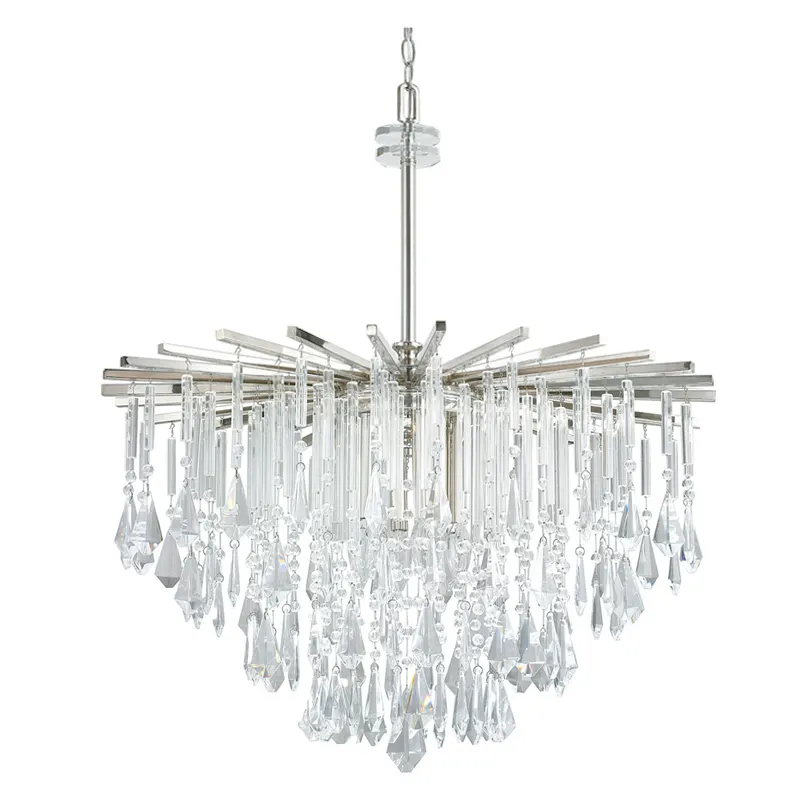 Candelabro de cristal de estilo europeo cromado exquisito candelabro de hierro y cristal lámpara colgante de techo de cristal de 60cm