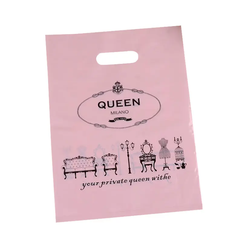Biodegradable diseño personalizado compras embalaje troquelado bolsa mercancía mango bolsas de plástico con impresión de logotipo