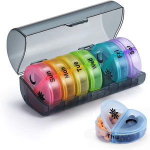 Pill Box <strong>2</strong> <strong>Times</strong> a Day Weekly Pill Organizer AM PM with <strong>7</strong> Daily Pocket Case Black Storage Box Easy Open Plastic Capsule Pill Box - Product Image 4