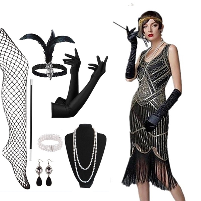 Abito nero oro + set sette pezzi