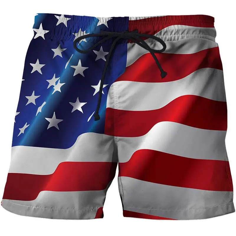 Shorts masculinos com estampa da bandeira nacional dos EUA e Reino Unido, biquíni casual de surf, praia, biquíni de Havaí, calças de praia, calças de verão de secagem rápida