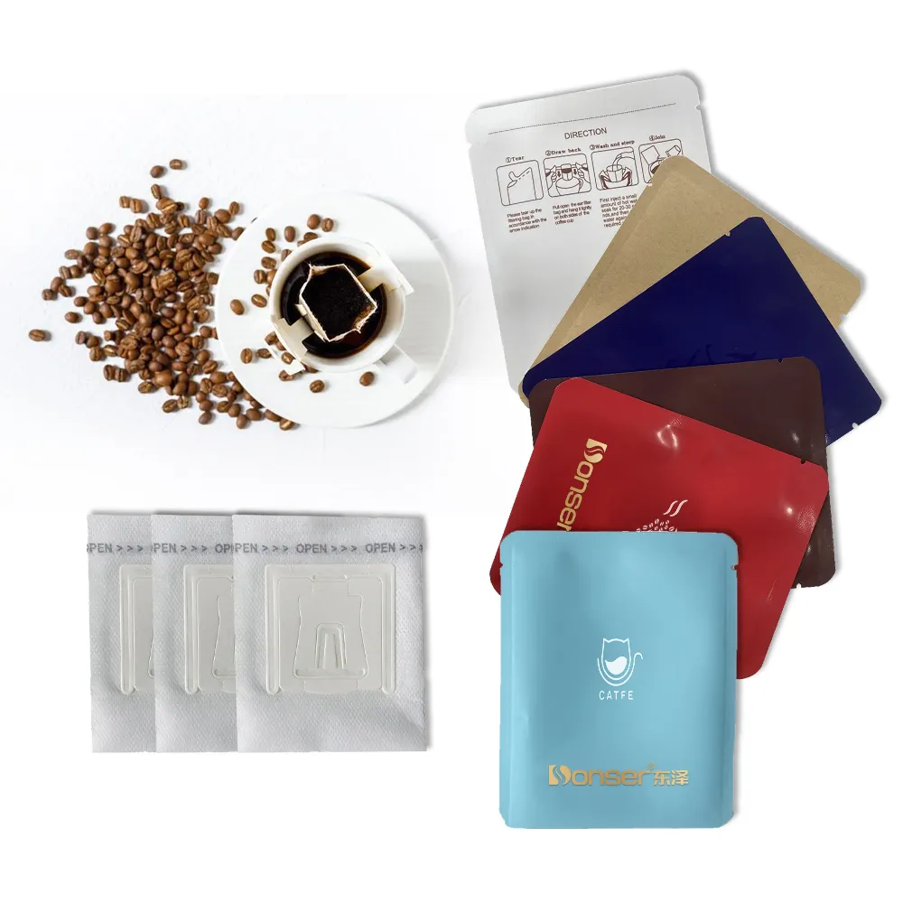 Fábrica de bolsas de café por goteo, venta al por mayor, bolsa de goteo de café desechable impresa personalizada, bolsa de bolsitas de café con logotipo para té