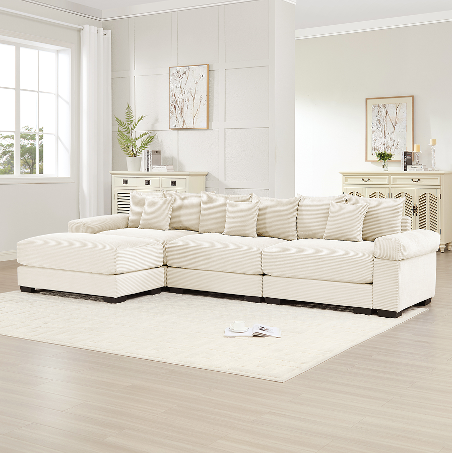 Beige + Velours côtelé + 3 places