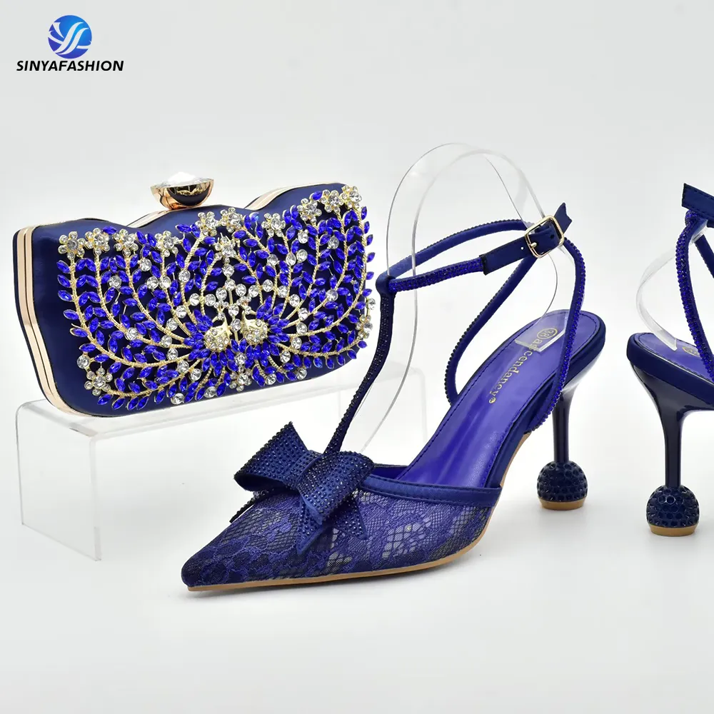 Zapatos y bolsas de tacón alto para novia nigeriana, 10 cm, para fiesta de boda, bolso de cristal, a juego
