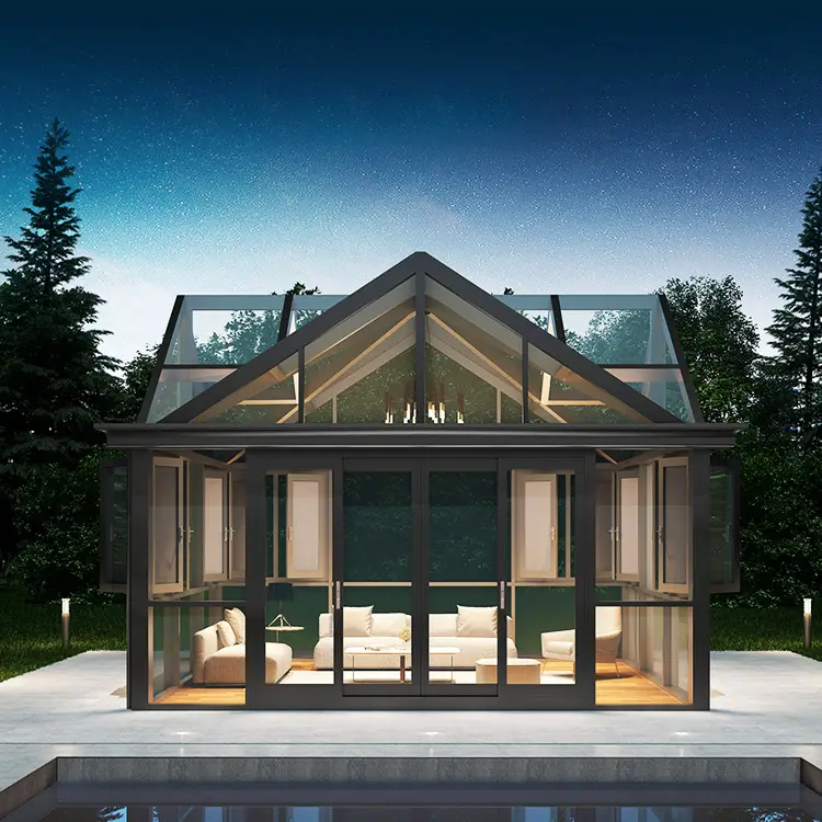 Precio al por mayor personalizado estilo moderno marco de aluminio terraza acristalada de vidrio comercial de casa