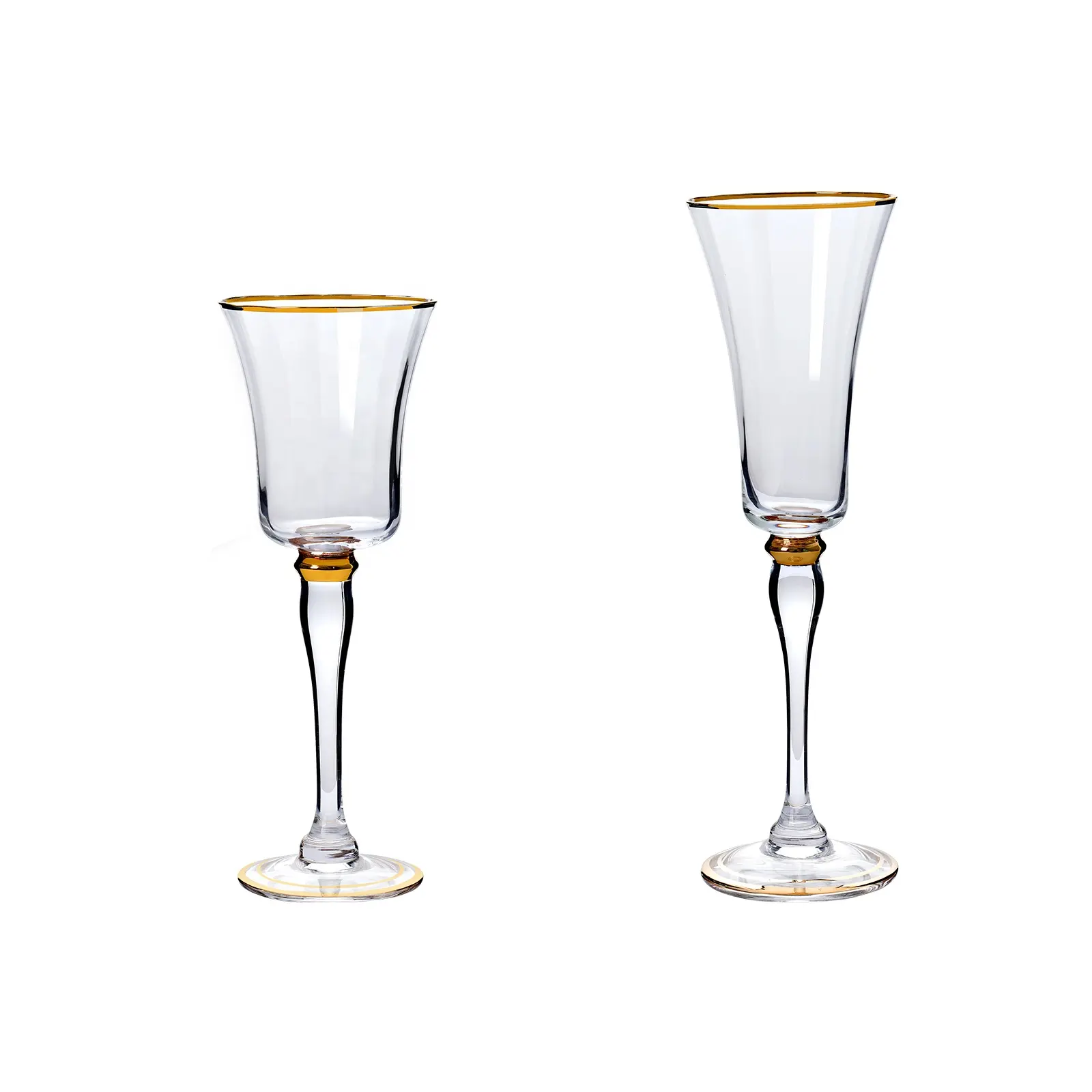 Moda di lusso classico chiaro con due bordi dorati alta tazza di bicchieri di Champagne Set di bicchieri di vino personalizzato bicchiere calice