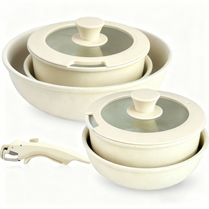 Set di pentole antiaderenti in granito personalizzabili in fabbrica con manico staccabile per fornelli a Gas e a induzione Set di pentole per salsa antiaderente - Product Image 1