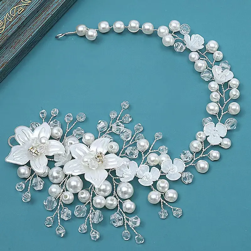 Nuevo blanco perla hoja vestido de novia accesorios novia hecho a mano perla banda para el cabello