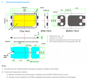 SMD 5630 3V 200mA 0.5W 0.6W LED สีขาว LM561C 6500K Ra90 SPMWHT541ML7XAP0S0 - Product Image 3