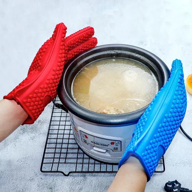 Термостойкие перчатки для приготовления пищи, силиконовые перчатки для гриля, водонепроницаемые варежки для барбекю, кухни, духовки