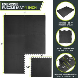 ProsourceFit 96 Sq Ft 24-tile Puzzle Exercise Mat Extra Thick 3/4 Inch <strong>EVA</strong> <strong>Foam</strong> Interlocking Cushioned Workout Tiles Cutting - Product Image 2
