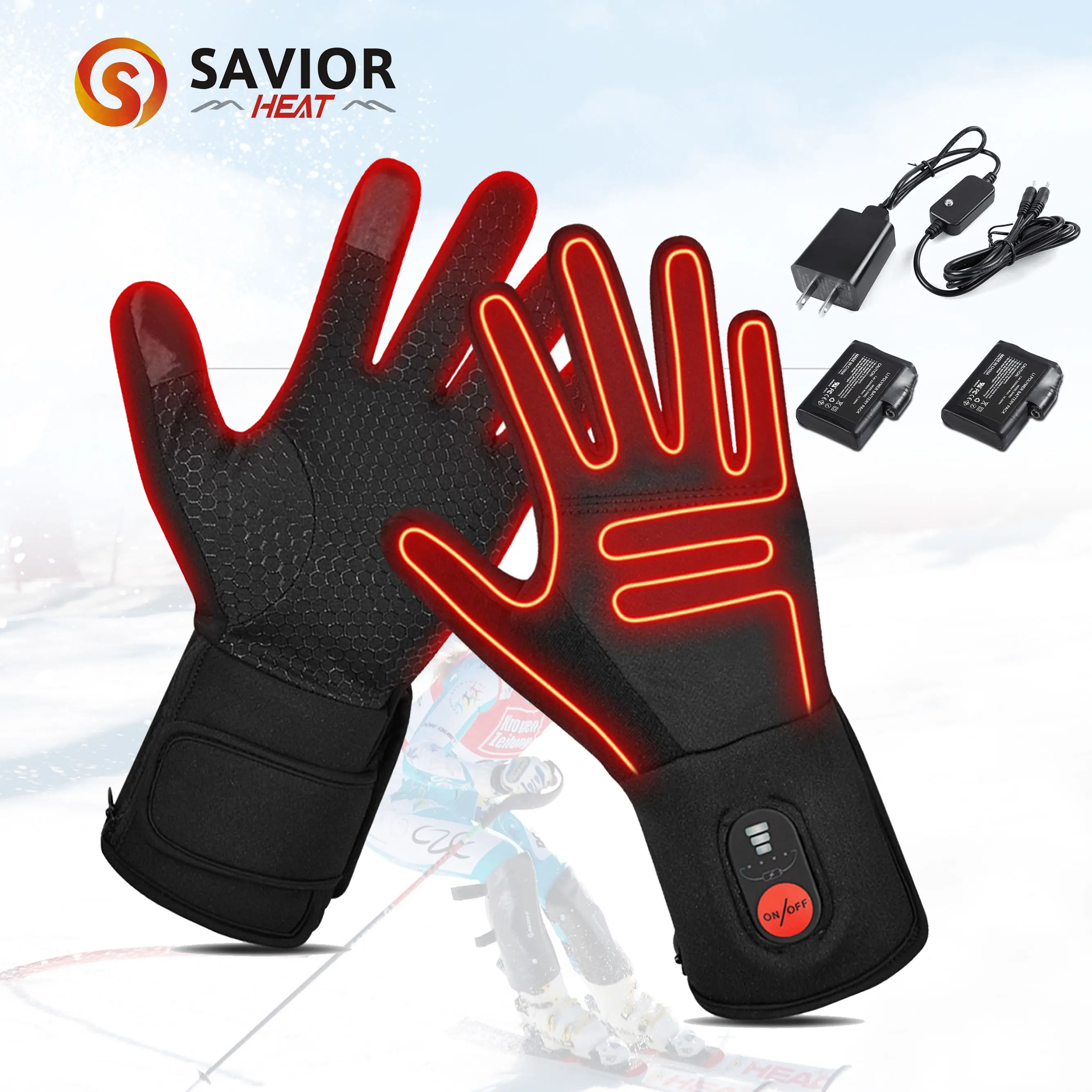 Custom Windproof Waterproof Breathable Safety Thermal Touchscreen Rechargeable Battery Ski Thin Liner Bike Racing Heated Gloves
