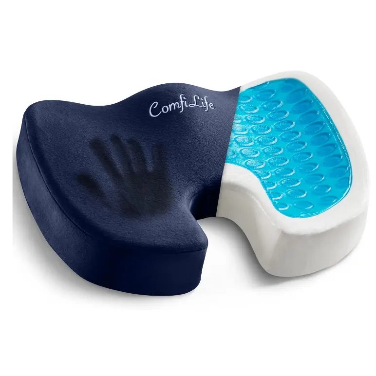 Almofada de espuma de memória em gel para cadeira de escritório, almofada de espuma de memória ortopédica antiderrapante para dor no cóccix, almofada para assento de carro