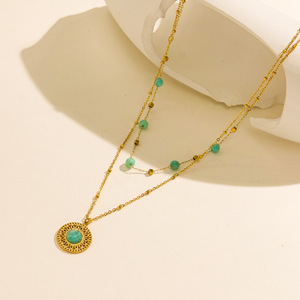 Zooying Handmade <strong>Chain</strong> Tianhe Stone Necklace with Overlapping Straps Stainless Steel Gold Plated Double Layer <strong>Chains</strong> - Product Image 5
