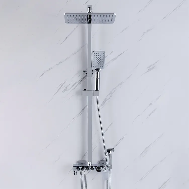 Bathroom shower system 4 function temperature Led digital smart thermostatic shower set