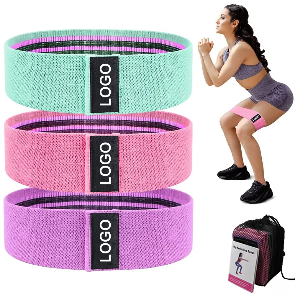 Wholesale Custom Logo Print Fabric Fitness Exercise Booty Hip Band Set Workout Loop Resistance Bands