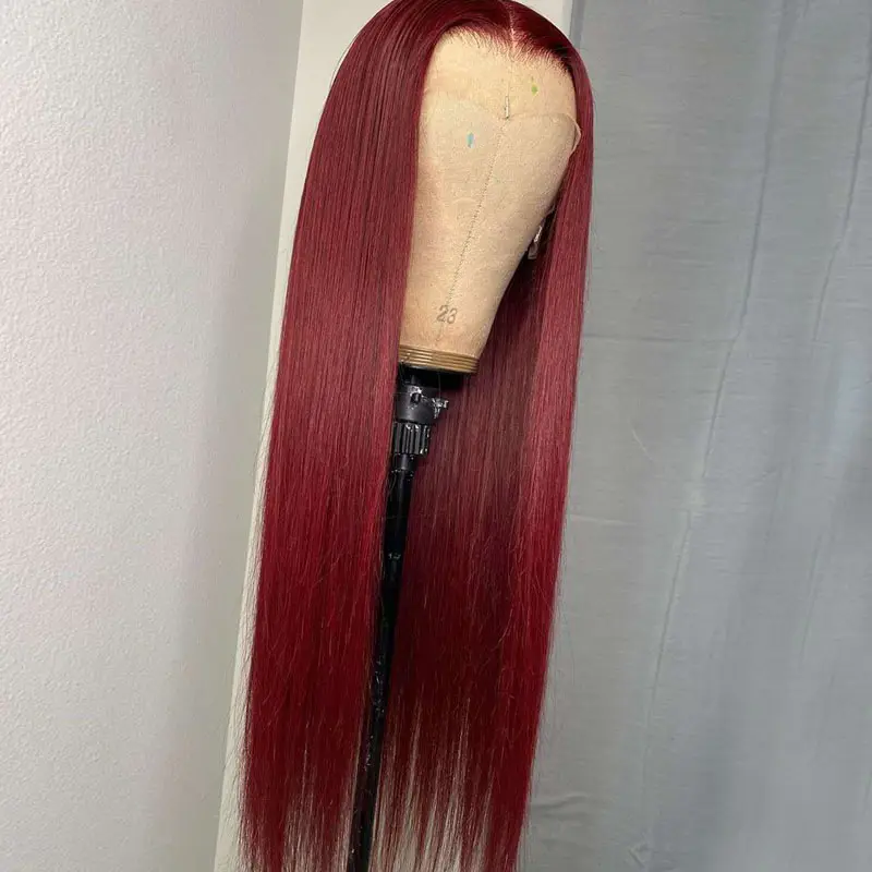 Парик для кутикулы бордового цвета, парики из человеческих волос с выравненной кутикулой спереди, парики для женщин, предварительно выщипанные парики из человеческих волос, прямые волосы 10-30 дюймов