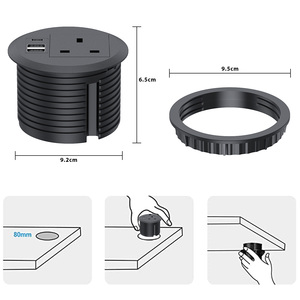 Recessed Multi Plug Power Outlet Desk Hole Round Grommet <strong>Socket</strong> <strong>With</strong> 20W USB-C 80mm Smart UK Round Grommet Office Power Outlet - Product Image 2
