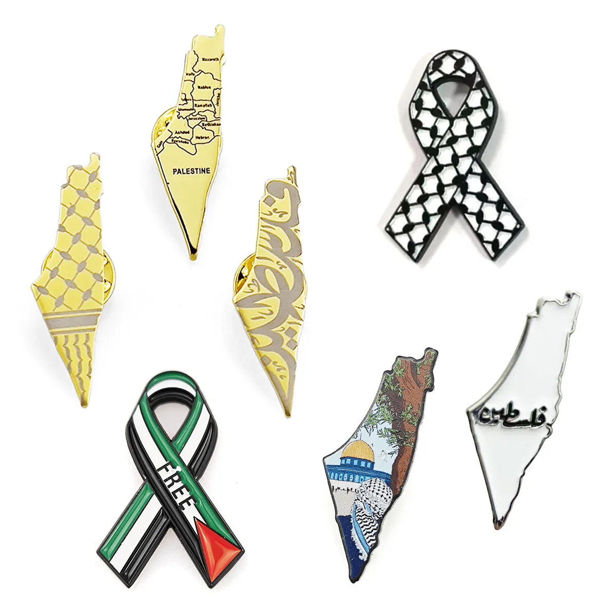 Diferentes diseños Pin de insignia de Palestina Tarifa de molde Gratis entrega rápida Gemelos de pegatina de cinta de mapa de Palestina