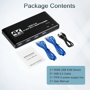 Conmutador KVM HDMI USB 3,0, conmutador HDMI de 2 puertos, compatible con 2 ordenadores, 4 USB3.0 y 1 salida de Puerto HDMI2.0b