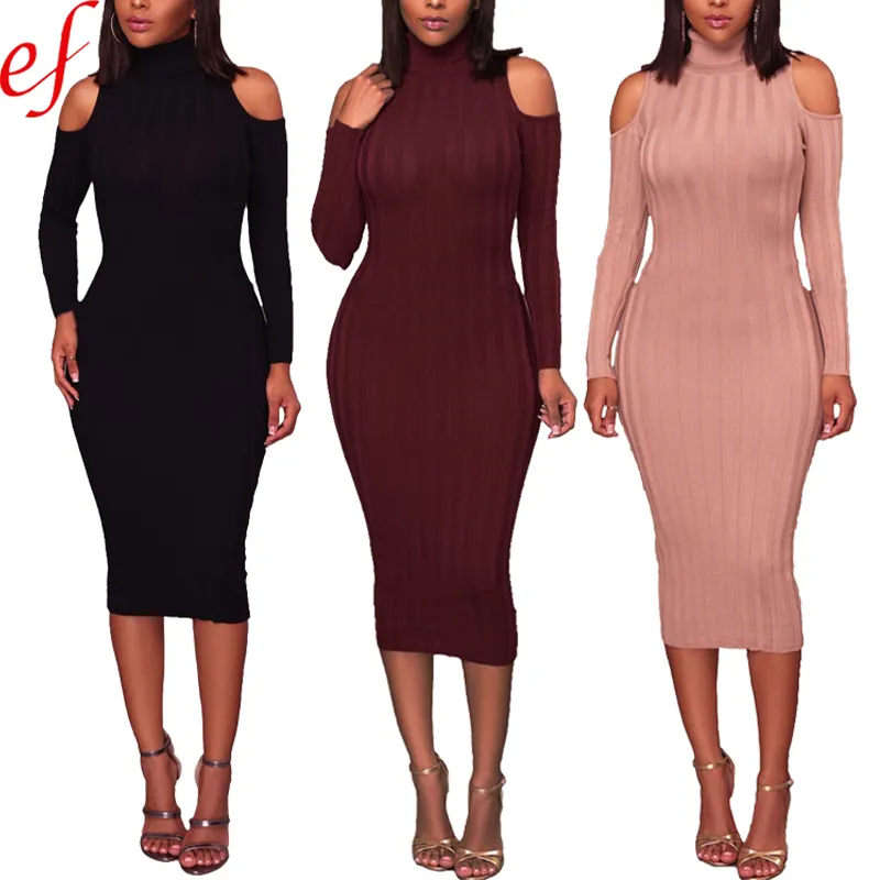 Benutzerdefinierte Großhandel stricken Langen Ärmeln Günstige Pullover Sexy Bandage Frauen Lange Party Verband Kleid