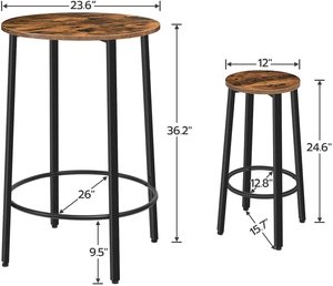High Industrial Bar Dining <strong>Table</strong> Set Tall <strong>Counter</strong> <strong>Height</strong> Bar <strong>Table</strong> with Two Bar Stools and Foot Pads - Product Image 4